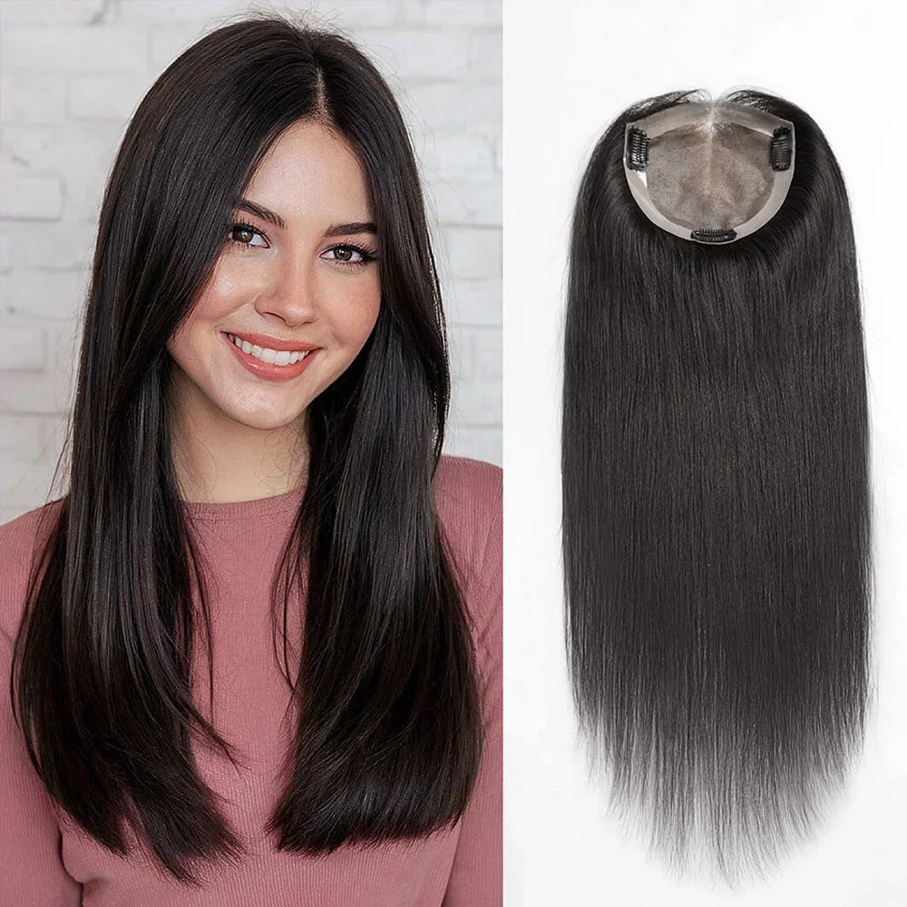 Hair Topper Volumateur de Cheveux Lace 5x5 6x6 avec 5 Clips Noir Naturel Complément Capillaire