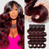 Extensions Couleur Noir Naturel et Rouge Foncé Tissage Cheveux Bruts Body Wave