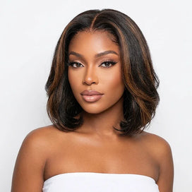Soldes-Naturelle Confortable Mèches Blondes Glueless 5x5 Perruque Bob Sans Colle Empilée Ondulé