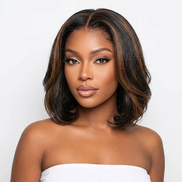 Soldes-Naturelle Confortable Mèches Blondes Glueless 5x5 Perruque Bob Sans Colle Empilée Ondulé