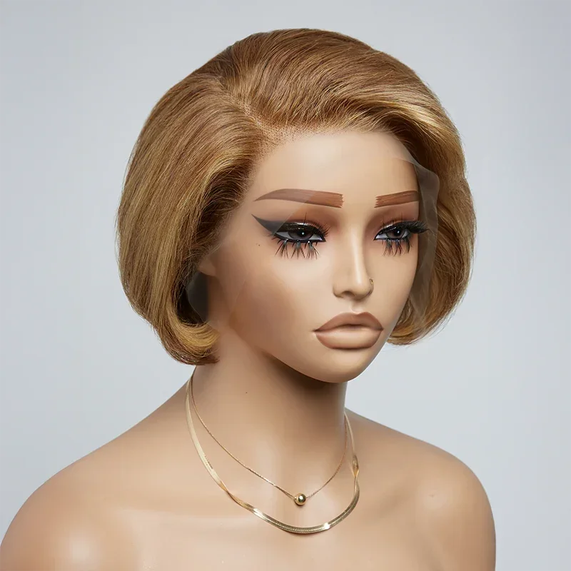 𝐏𝐫𝐞̂𝐭 𝐞𝐧 𝟐𝟒𝐡⚡Pose Facile Et Rapide Perruque Highlight Coupe Pixie 13x4 Dentelle Lisse Cheveux Humains