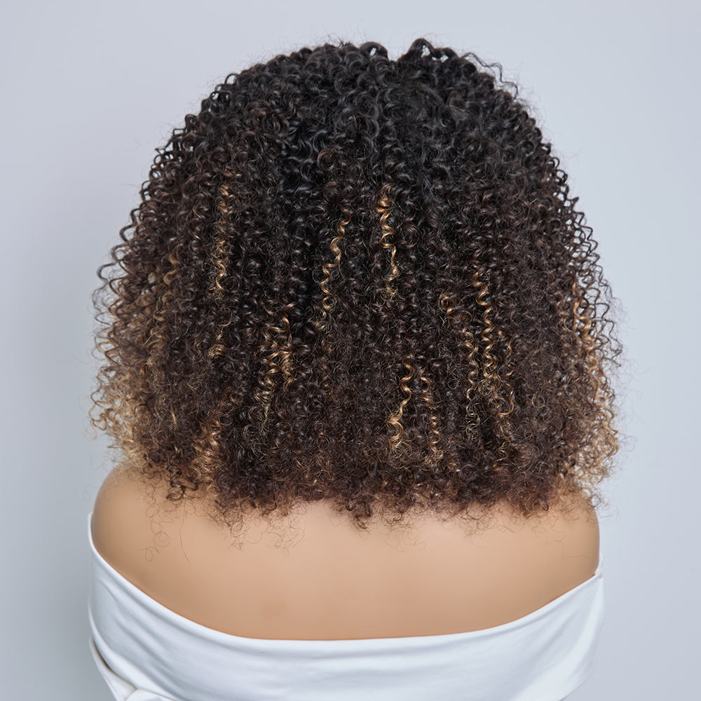 𝐏𝐫𝐞̂𝐭 𝐞𝐧 𝟐𝟒𝐡⚡Perruque Bob Bouclé Glueless 4x4 Ombré Marron Densité 250% avec Edges 4C