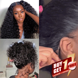 𝑩𝒖𝒚 1 𝑮𝒆𝒕 1 𝑭𝒓𝒆𝒆💥 360 Perruque En Frontale Dentelle Brésilien Bouclé Casquette À Cordon Flexi-Fit Invisible