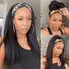 Adapté Aux Débutants Glueless Bandeau Yaki Straight Perruque Cheveux Humains