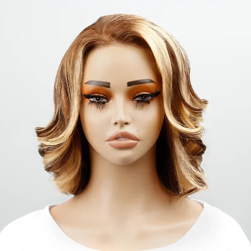 Straight Highlight Lace Front Bob Wig Human Hair 200% Density