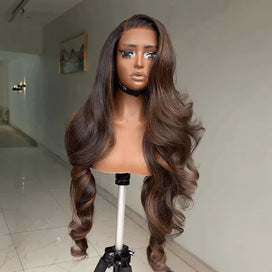 Glueless Couleur Marron Highlight 7x4 Nœuds Blanchis Capuchon Réglable Perruque