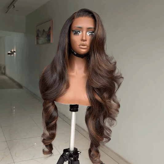 Glueless Couleur Marron Highlight 7x4 Nœuds Blanchis Capuchon Réglable Perruque Sans Colle