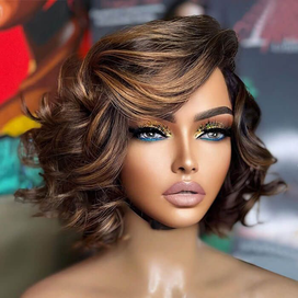 Glueless Couleur Highlight Brun Bob Wear Go 5x5 Perruque Sans Colle Rétro Ondulé