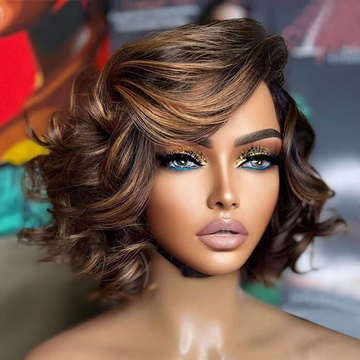 Glueless Couleur Highlight Brun Bob Wear Go 5x5 Perruque Sans Colle Rétro Ondulé