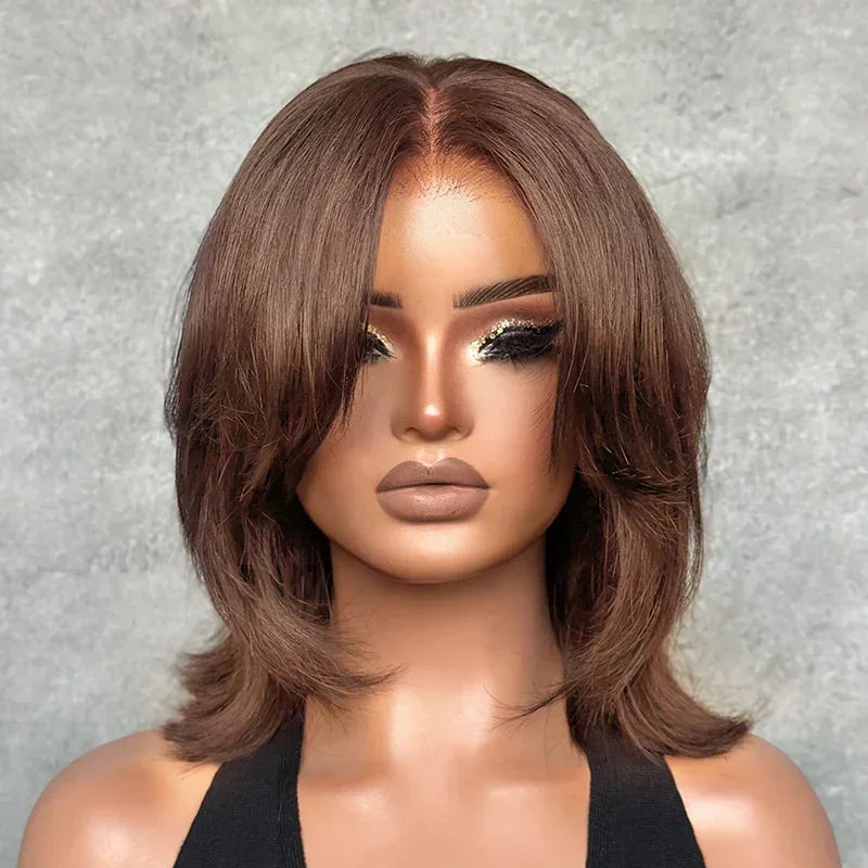 Effet Salon Glueless Couches Wear Go 4x4 Perruque Bob Sans Colle Avec Frange Cheveux Humains Ondulé