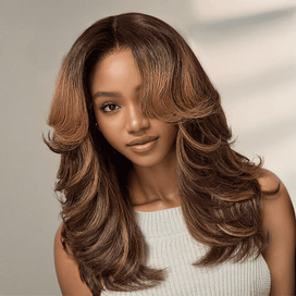 Chic Sans Effort Glueless Couche Couleur Brun Highlight 4x4 Perruque Sans Colle 250% Densité