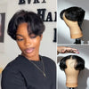 Chic Full lace Pixie Cut Rétro 90s Dégradé avec 4x4 Glueless Frange Rideau & Raie Centrale