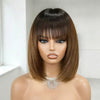 Châtain Naturel Perruque Bob Dégradé avec Frange Cheveux Humains 4x4 Glueless