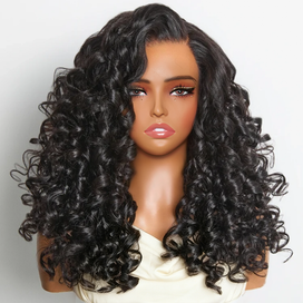 Volumineuse Et Fournie Glueless Couché 5x5 Perruque Sans Colle Boucles Rebondissantes 300% Densité