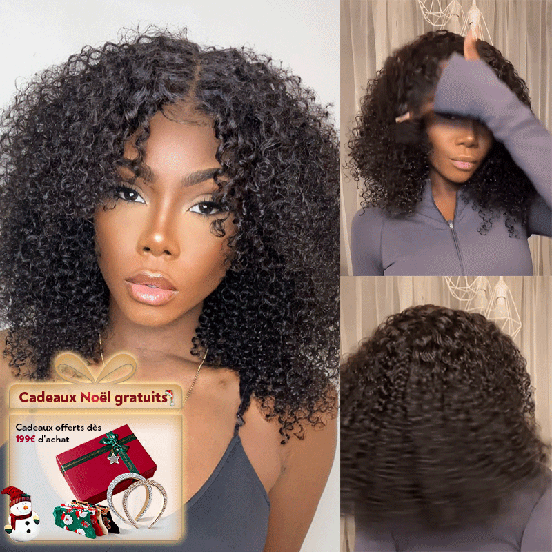 Populaire Glueless Nœuds Pré-blanchis Kinky Curly 4x4 13x4 Perruque Sans Colle 250%Densité