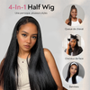🔥4 In 1 Half Wig Deep Curly/Yaki straight Demi-Perruque À Cordon Serrage Flexi-Fit 250% Densité