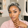 Raie sur le Côté Court 13x4 Dentelle Gris Argent Perruque Pixie Lisse Glueless