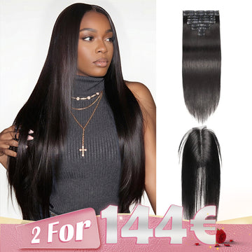 2 𝑭𝑶𝑹 €144🔥Extensions 18"-22" Lisse Cheveux À Clips Morceaux 125g 9pcs