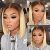Éclatante Séparation Libre Pré-épilé Ombre Brun à Blond 13x4 Dentelle Bob Perruque Lisse