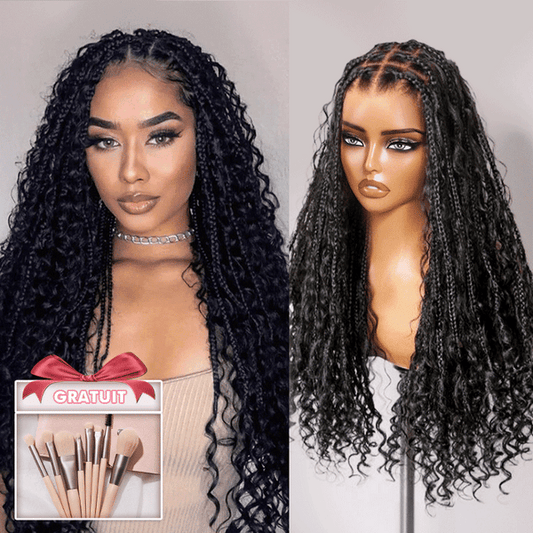 36 Pouces Perruque Tressée Bohème Brun Chocolat En Dentelle Complète Avec Cheveux De Bébé Synthétiques De Qualité Supérieure 300% Densité