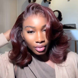 Perruque Bob Burgundy Ondulé Sans Colle Lace 13x4 Glueless Look Chic & Volumineux