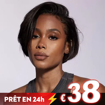 𝐏𝐫𝐞̂𝐭 𝐞𝐧 𝟐𝟒𝐡⚡Montage Facile Rapide Perruque Noir Coupe Pixie 13x4 Dentelle Lisse Cheveux Humains