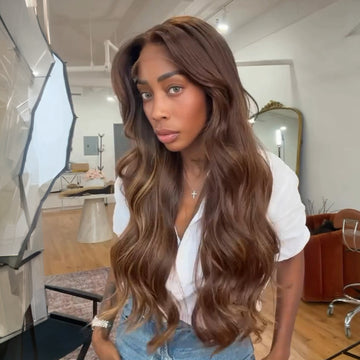 Perruque 13x4 Dentelle Balayage Brun Densité 250% Style Chic Densité 250% Wear & Go Glueless Highlight