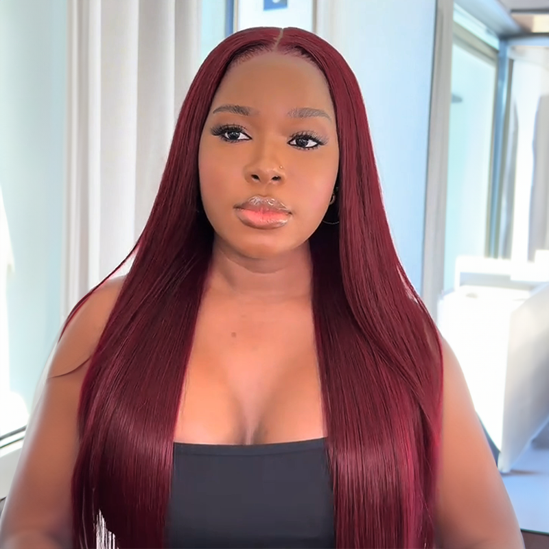 Glueless Couleur 99J Rouge 13x4 Perruque San Colle Lisse Cheveux Humains