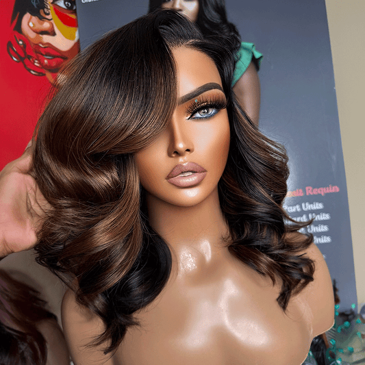 Luxueuse Glueless Couleur Mèches Brunes 7x4 Nœuds Blanchis Perruque Sans Colle Body Wave