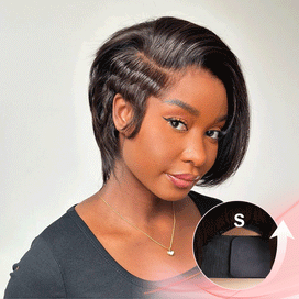 Moderne Glueless Coupe Courte Pixie Avec Une Longue Frange Latérale 7x4 Perruque Sans Colle