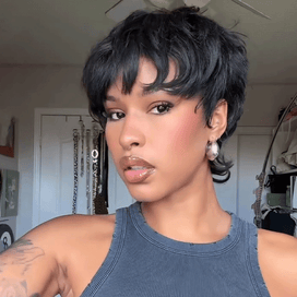 Coupe Pixie Chic Parisien  à Pointes Retournées Perruque Glueless Sans Colle
