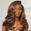 Guleless Pré-Couche Coupe Perruque 13x4 Couleur Mèches Brun Bob Sans Colle Ondulé Longueur Épaule