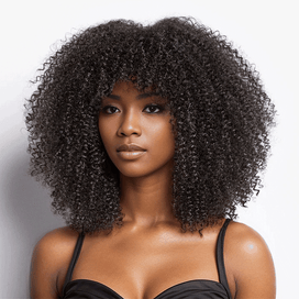 Glueless Prêt À Partir Boucles Rebondissantes Jerry Perruque Sans Colle Avec Frange