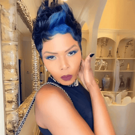 Dentelle Entièrement Transparente Couleur Bleu Highlight Perruque Courte