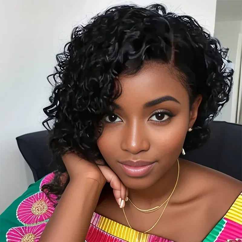𝐏𝐫𝐞̂𝐭 𝐞𝐧 𝟐𝟒𝐡⚡Tendances Courte Bob Perruque 13x4 Dentelle Bouclé Cheveux Humains