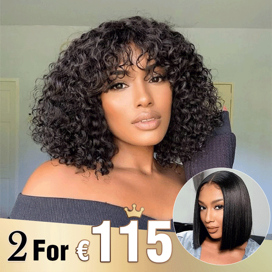 2 𝑭𝑶𝑹 €115🔥Glueless Bob Perruque Bouclée avec Frange Noir+ #4/27 /2×6 Dentelle Lisse/Ombre Brune Lisse/Boucles Rebondies/ Noir No Lace Avec Frange