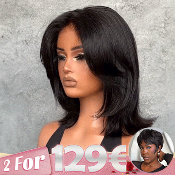2 𝑭𝑶𝑹 €129🔥Perruque 12" Ombre Bouclé +Pixie 1/Pixie 2/Pixie rétro-chic/613 Haute Coiffure Look
