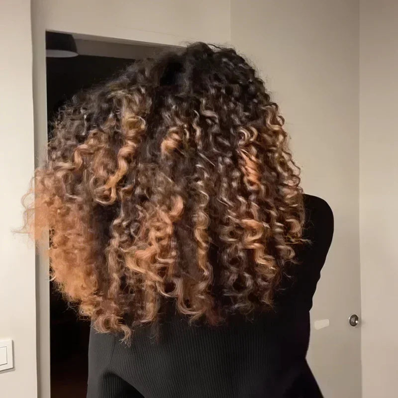Glueless Brun Ombré Wear Go Perruque Bob Sans Colle Avec Frange Bouclé 250% Densité