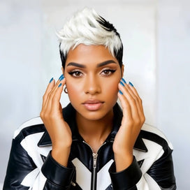 Élégante Perruque Courte Pixie Noir et Blanc Fabrication Machine Complète