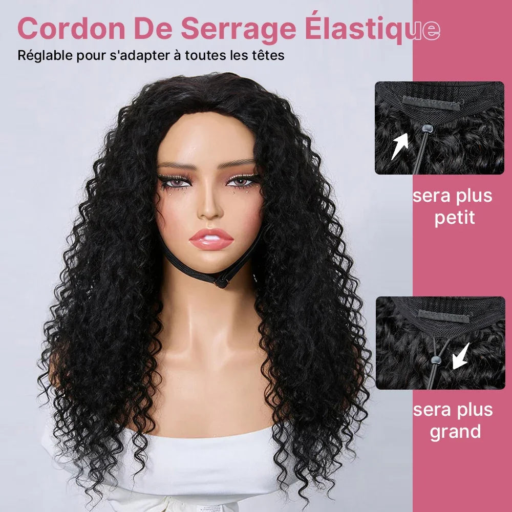 🔥4 In 1 Half Wig Water Wave Demi-Perruque À Cordon Serrage Flexi-Fit