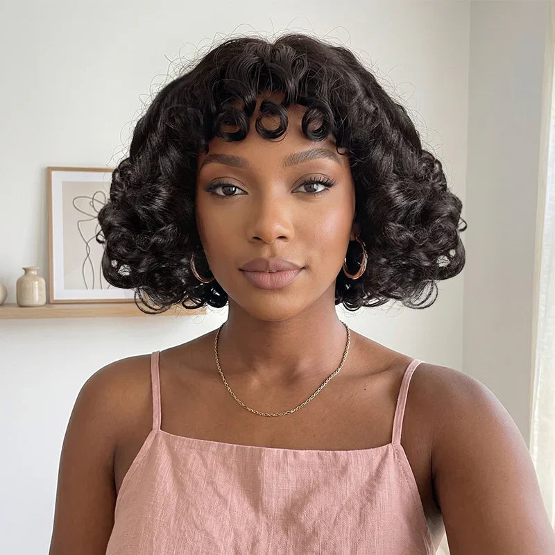 Glueless Faux Cuir Chevelu Bob Perruque Sans Colle Rose Bouclé 3s Wear Go