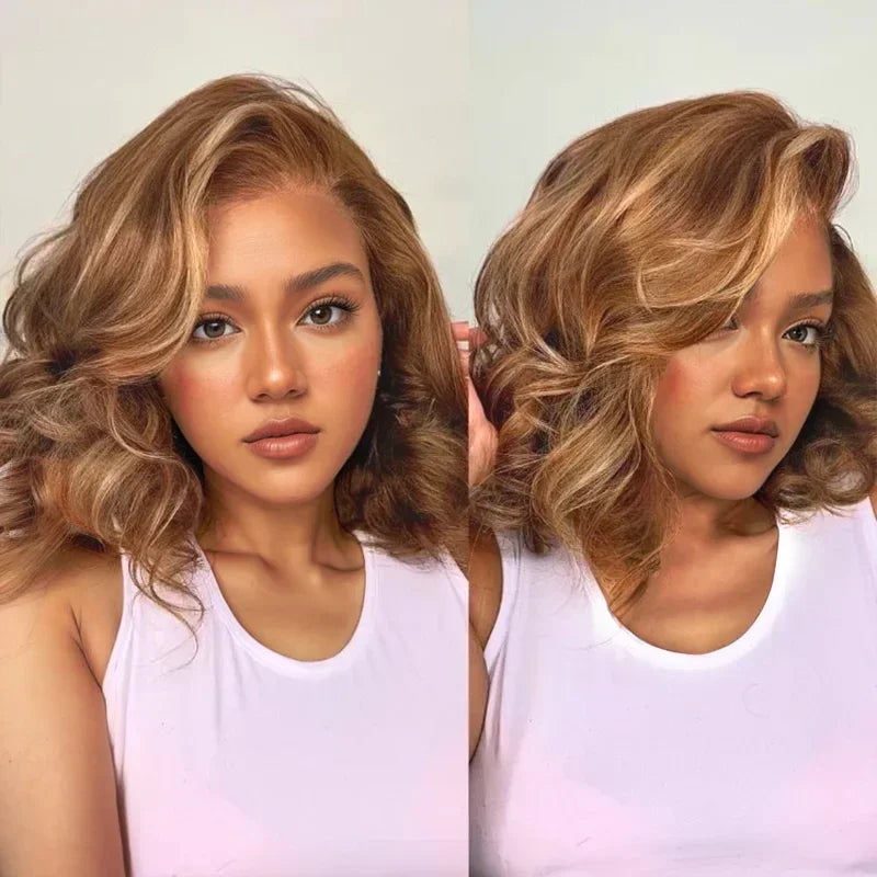 Effet Volume Instantané Glueless 5x5 Mèches Blondes Miel/Naturel Perruque Sans Colle 250% Densité