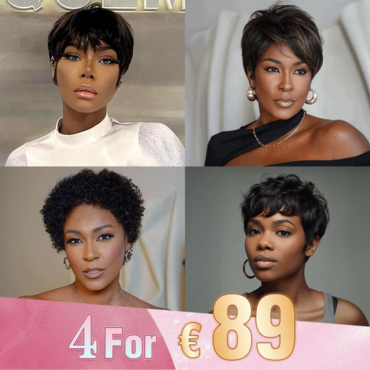 4 𝑭𝑶𝑹 €89🔥 Glueless Sans Effort Facile À Porter Pixie Bob Perruque Sans Colle