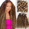 Extensions Couleur 4/27 Brun mêlé d'or Tissage Cheveux Bruts Water Wave