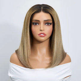 Glueless Pré-épilé Couleur Mèches Blondes Ombré 5x5 Bob Perruque Sans Colle Lisse