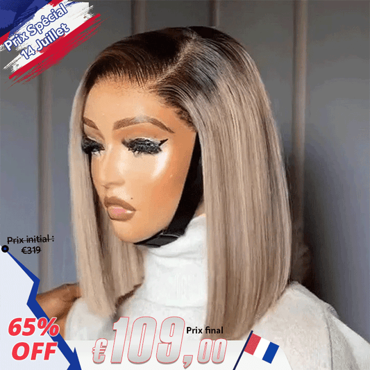 Facile à Porter 3 Secondes Glueless 13x4 Couleur Gris Thé Au Lait Perruque Bob Sans Colle Lisse