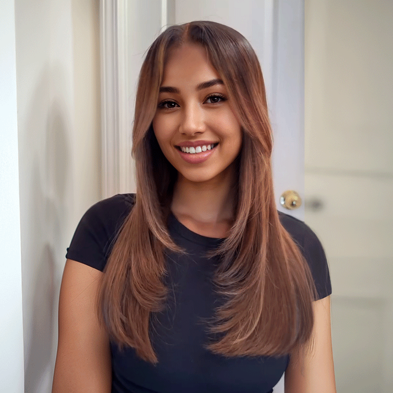 Accrocheuse Glueless Séparation Libre Layered Highlight Lisse 13×4 Sans Colle Perruque