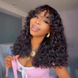 250% Density Curly Adapté Aux Débutants Glueless Wear Go 4x4 Sans Colle Frange Bob Perruque