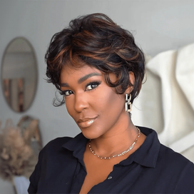 Patron Mature Glueless Couche Couleur Highlight Burn 3s Wear Go Perruque Sans Colle Avec Frange