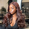 Brillante Glueless Couleur Brun Foncé Rougeâtre 13x4 Perruque Sans Colle Body Wave Casquette À Cordon Flexi-Fit